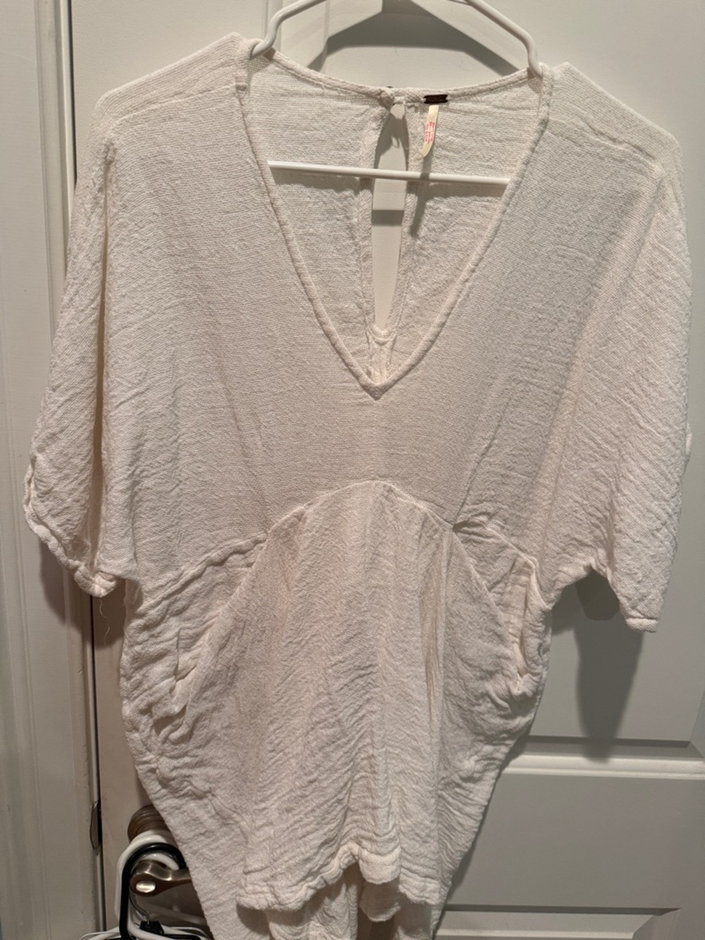 Free People Ivory Crinkle V-Neck Tunic